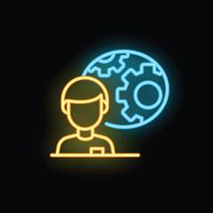 Poster - Neon glowing icon of a businessman planning global business development strategy