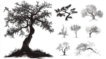  200 detailed, different tree vectors