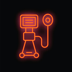 Poster - Glowing neon line icon of medical equipment with blood pressure monitor for healthcare apps and websites