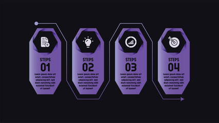 Professional business infographic template with 4 steps, blue gradation color isolated on dark background