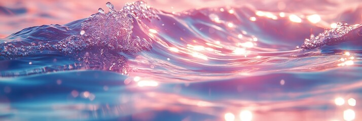 Poster - serene waves at sunset with light reflections in soft pink and blue tones creating a tranquil atmosp