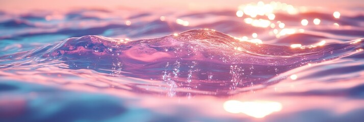 Poster - gentle pink and blue waves with sparkling light reflections creating a serene and dreamy atmosphere 
