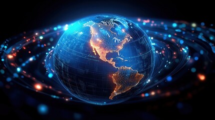 Poster - digital representation of a glowing globe with a network of light sparks illustrating the concept of