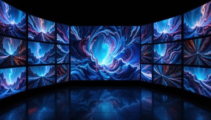 Poster - Abstract digital display featuring vibrant swirling patterns and dynamic color