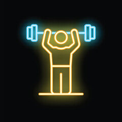 Poster - bright neon style pictogram of a weightlifter lifting a barbell