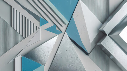 Poster - An Abstract Digital Artwork Background Featuring a Geometric Pattern in Light Pastel Shades of Dusty Gray, Blue, Silver, and White - Digital Art