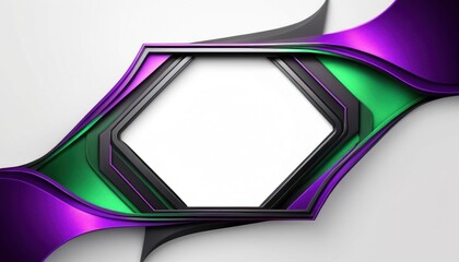 Poster - Abstract geometric frame with layers of purple green and black on white background