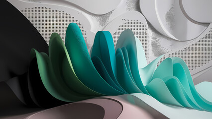 Poster - An Abstract Background Design Featuring Various Shades of Green, From Dark Jade to Teal and Mint, Gradually Transitioning Into a Vibrant White - Digital Art