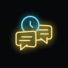 Poster - Neon clock is showing the urgency of messages on a black background
