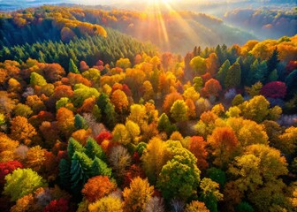 Wall Mural - Aerial View of Autumn Forest, Golden Canopy, Fall Foliage, Colorful Trees, Nature Scenery