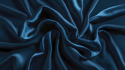 Poster - An Abstract Dark Blue Silk Satin Fabric Features Soft, Wavy Folds, Giving It a Dynamic and Fluid Appearance - Digital Art