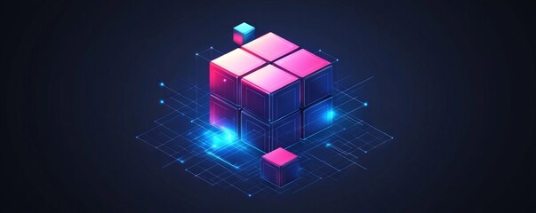 Poster - A cube made of blocks with a blue and pink color