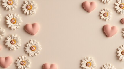 Wall Mural - Sparkle floral Valentine's day background. Floral and heart decoration on a soft background.