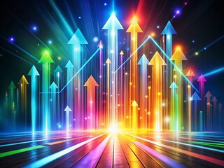 Poster - Upward Trending Digital Arrows:  Growth, Progress, Tech Innovation Stock Photo