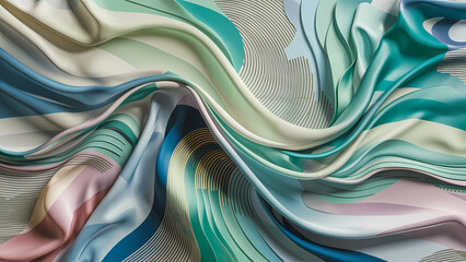 Poster - A Luxurious Silk Satin Fabric With a Mesmerizing Abstract Pattern Creating a Stunning Underwater Inspired Wave Effect - Digital Art
