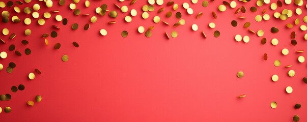 Wall Mural - Minimal celebration Chinese new year background. Shiny gold confetti on a vibrant red background.