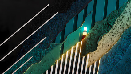 Poster - An Abstract Background Features a Glowing Neon Neon Light Reminiscent of a Lighthouse or a Beacon Casting a Faint Glow on the Rough Grainy Texture - Digital Art