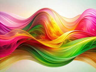 Poster - Vibrant Abstract Panoramic: Intertwined Translucent Waves of Pink, Green, Yellow & Orange