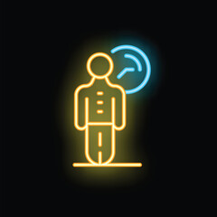 Poster - Businessman standing with a clock above his head, a neon sign icon representing time management