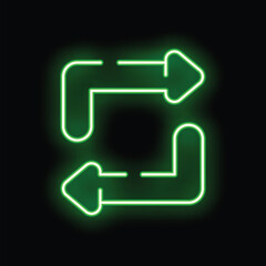 Poster - glowing neon green refresh or update icon with two arrows forming a square on a black background