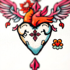 Poster - Colorful Sacred Heart Tattoo Design