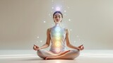 A woman meditating with visible chakras