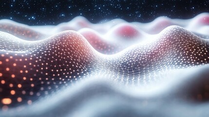 Fototapete - colorful interactive dots weaving lines across a digital landscape, creating depth and dimension wit