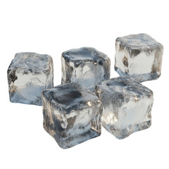 Poster - A cluster of five irregularly shaped ice cubes is displayed against a black background, showcasing their translucent quality.
