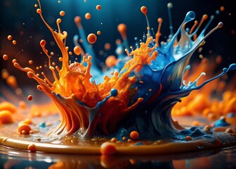 Poster - Vibrant Orange and Blue Paint Splash Abstract Background