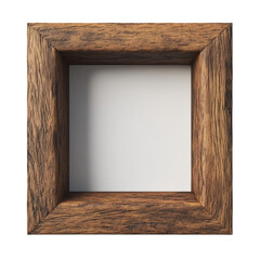 Fototapete - A rustic square wooden frame with a visible wood grain texture sits against a plain white background.