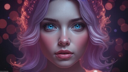 Wall Mural - A woman with blue eyes and purple hair