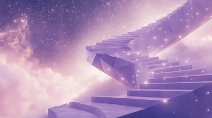 Leinwandbilder - A massive polygonal spiral staircase floating against a lavender-toned cosmic sky filled with glittering stars
