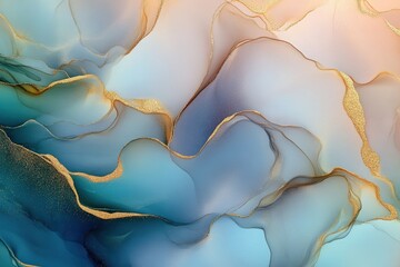 Poster - elegant fluid abstract background in shades of blue and gold - natural luxury art for modern interio
