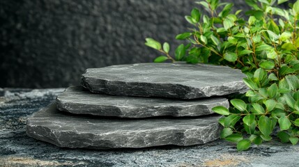 Canvas Print - Dark Stone Display Platform with Greenery