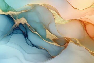 Poster - elegant abstract fluid design in natural colors featuring waves of gold and soft tones for luxury ae