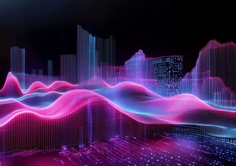 Canvas Print - Abstract Futuristic Cityscape with Data Visualization