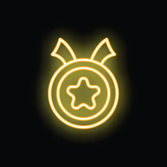 Poster - Neon yellow medal with star glowing on black background