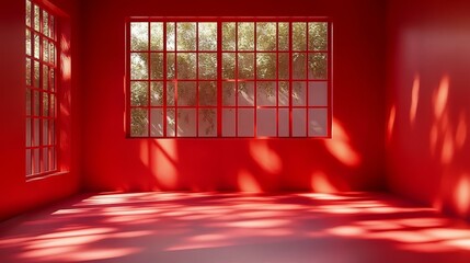 Sticker - Red Room with Large Window and Sunlight