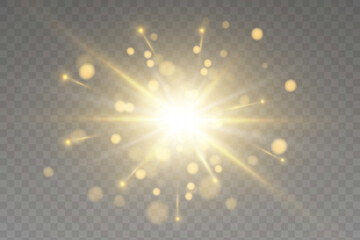 Poster - Bright glowing light effect bright glare. Effect of glowing light rays distortion light lens. Beautiful shimmering light glare. Vector 10 EPS