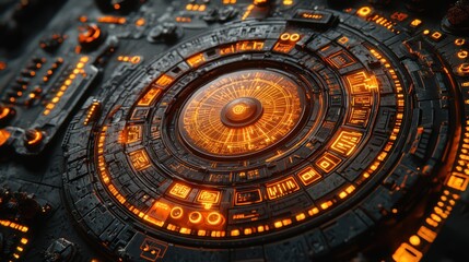 Poster - Intricate Glowing Circular Technological Device