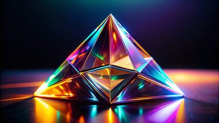 Poster - Vintage Photo: Iridescent 3D Triangular Geometric Shape on Dark Background