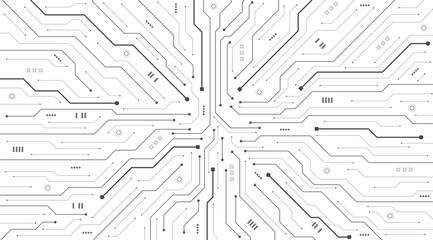 Fototapete - Circuit board on a white background. High-tech circuit board digital technology. Abstract futuristic technology circle line and dot background. Artificial intelligence (AI). Vector illustration.
