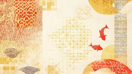 Leinwandbilder - Elegant and Minimalist Chinese New Year Wallpaper Design Featuring Symbolic Red and Gold Accents Koi Fish and Fortune Knots in a Clean and Modern Composition