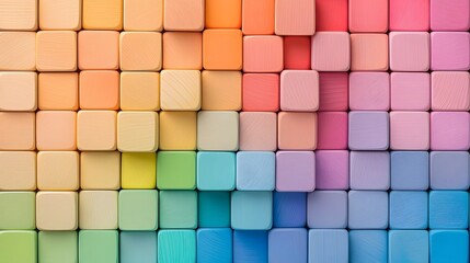Leinwandbilder - Vibrant spiral arrangement of colorful geometric wooden blocks in a Montessori inspired design showcasing a clean and minimalist background with a focus on texture shape and harmony