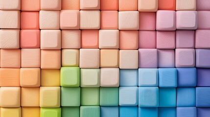 Leinwandbilder - Vibrant Wooden Block Arrangement for Playful Montessori Inspired Background  Colorful geometric shapes in a scattered yet organized layout create a visually engaging and educational design