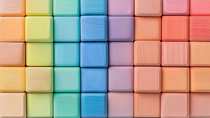 Poster - A layered arrangement of bright primary colored geometric wooden blocks forming a pyramid like structure symbolizing themes of learning creativity and education