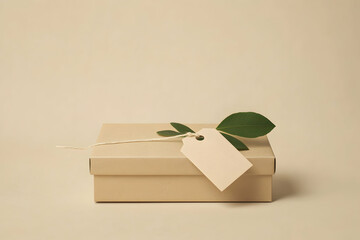 Wall Mural - Elegant Beige Gift Box with Eco-Friendly Decor: A Minimalist Presentation