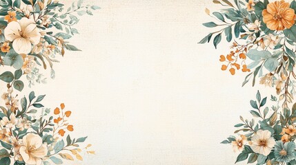 Poster - A beautiful floral frame design featuring elegant flowers and leaves in soft colors, perfect for invitations, greetings, or decorative projects.