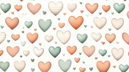 Poster - A beautiful pattern of various heart shapes in soft colors including green, peach, and cream. Perfect for romantic designs and digital backgrounds.