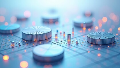 Aufkleber - 3D infographics for business presentation with neon glowing charts, bars and pie diagrams. Generated AI